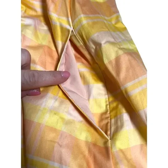 $158 Anthropologie HUTCH Bandeau Romper | sz L, Orange Yellow Plaid NEW! - Picture 10 of 11
